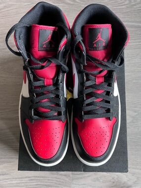 Jordan 1’s Mid Sneakers - Red, Black & White